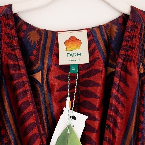 NEW Farm Rio Macaw Arabesque Mini Wrap Robe Dress Red Satin Size XS - Picture 8 of 14